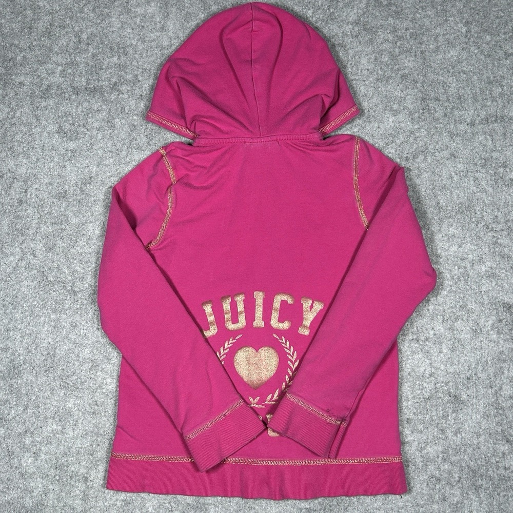 Juicy Couture Hoodie YOUTH Girls Size 8/10 Pink Y2K Full Zip Double Sided - Picture 14 of 15